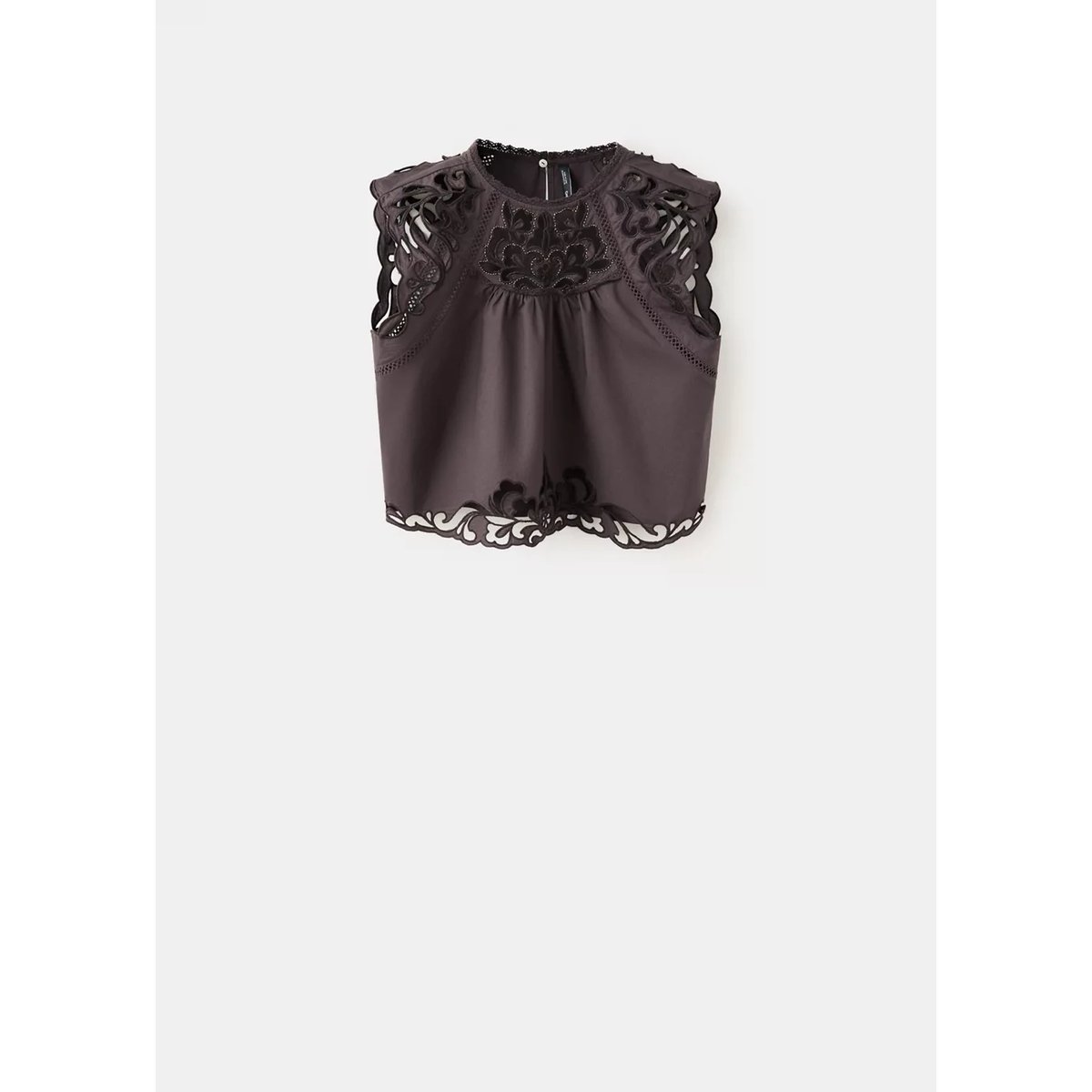 Top ajouré coton marron, MANGO