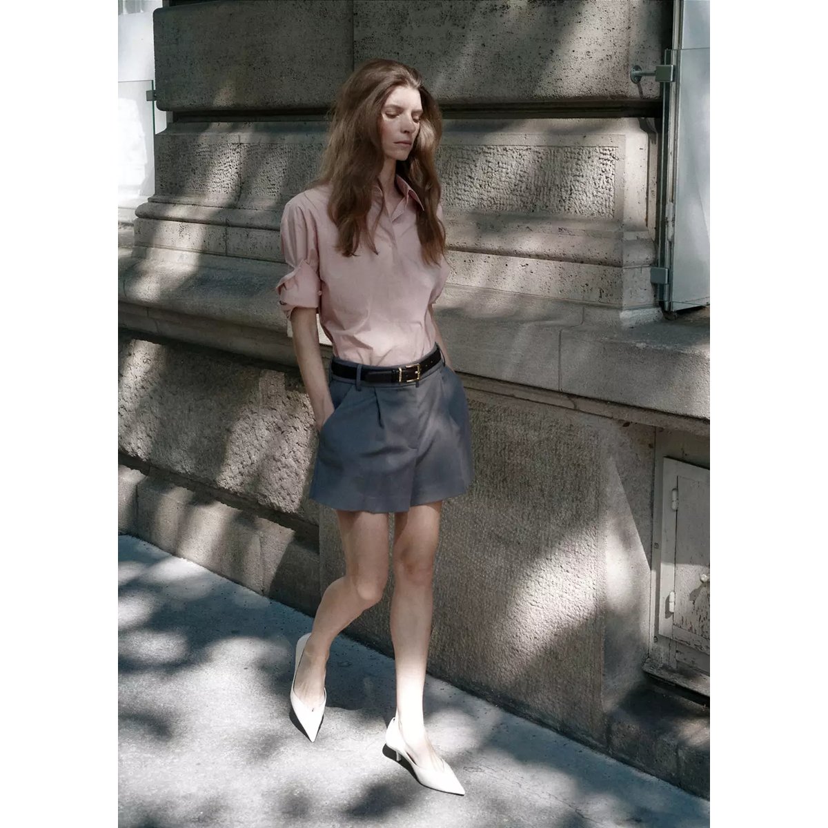 Chemise en popeline manches trois quarts rose pastel, MANGO