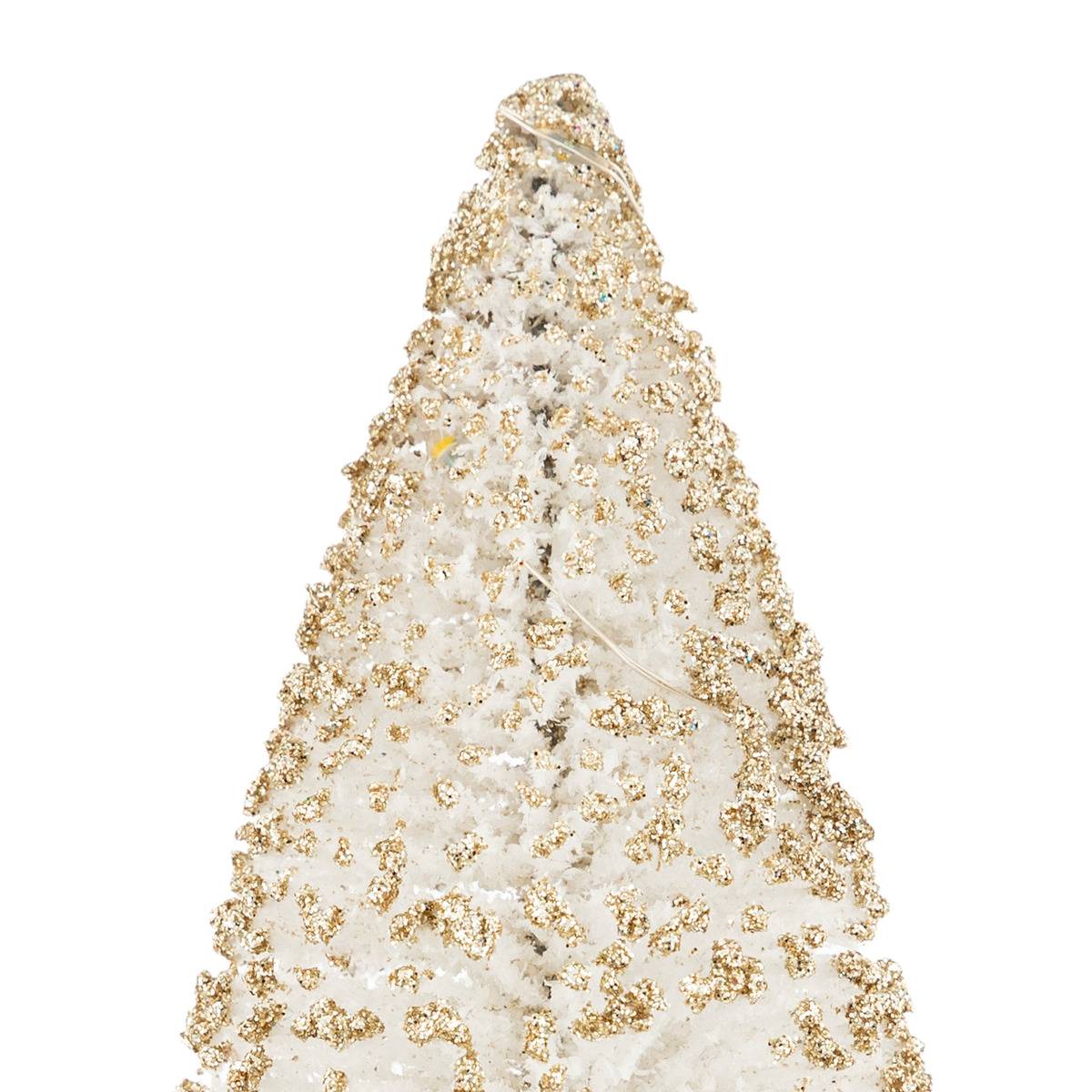 Décoration sapin blanc et or H20cm 8 LED blanc chaud à piles blanc, FEERIC LIGHTS & CHRISTMAS
