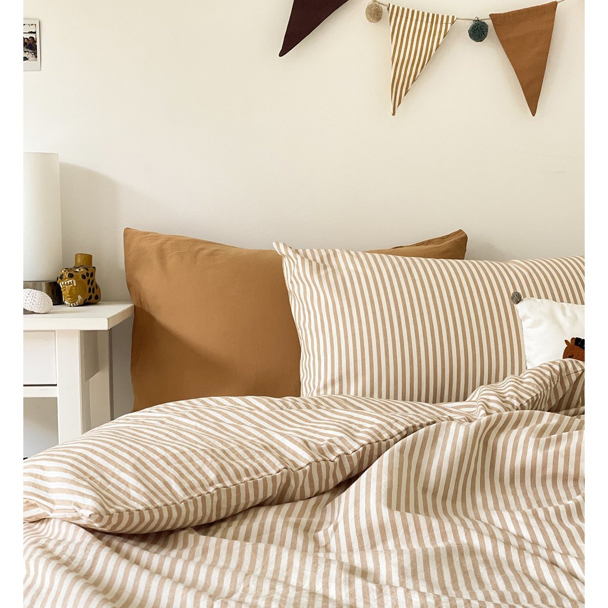 Housse de couette 1 personne Percale de Coton Bio RAYÉ rayé ambre, KADOLIS