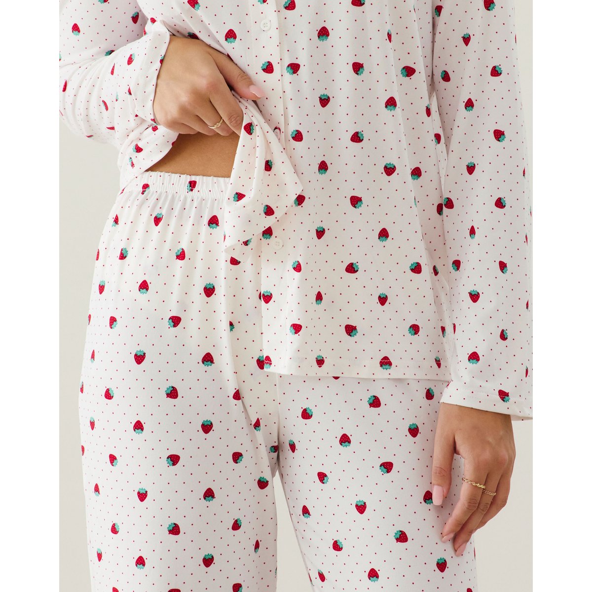 Ensemble de pyjama en jersey à pois et motifs fraises ANIMIZ ecru, UNDIZ