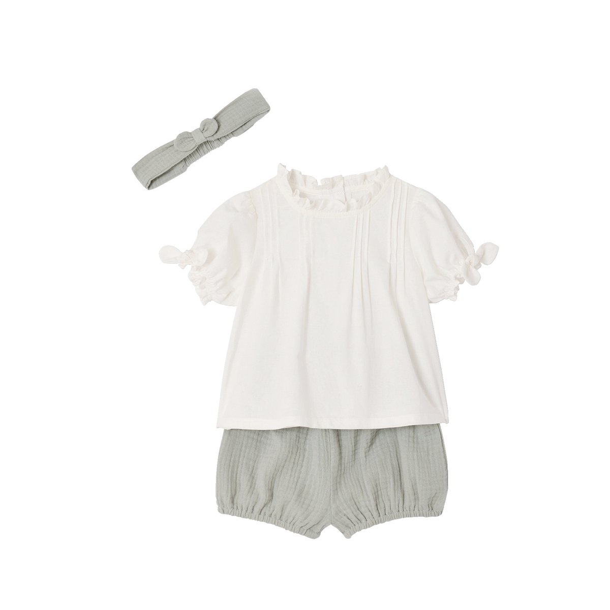 Ensemble 3 pièces bébé coton vert sauge, VERTBAUDET