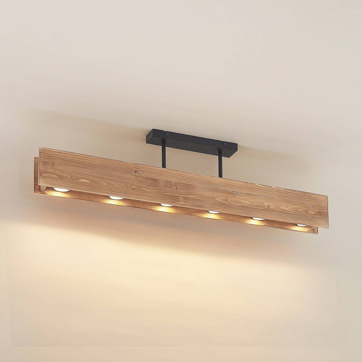 Plafonnier en bois scandinave, Malwin bois foncé, noir, LINDBY