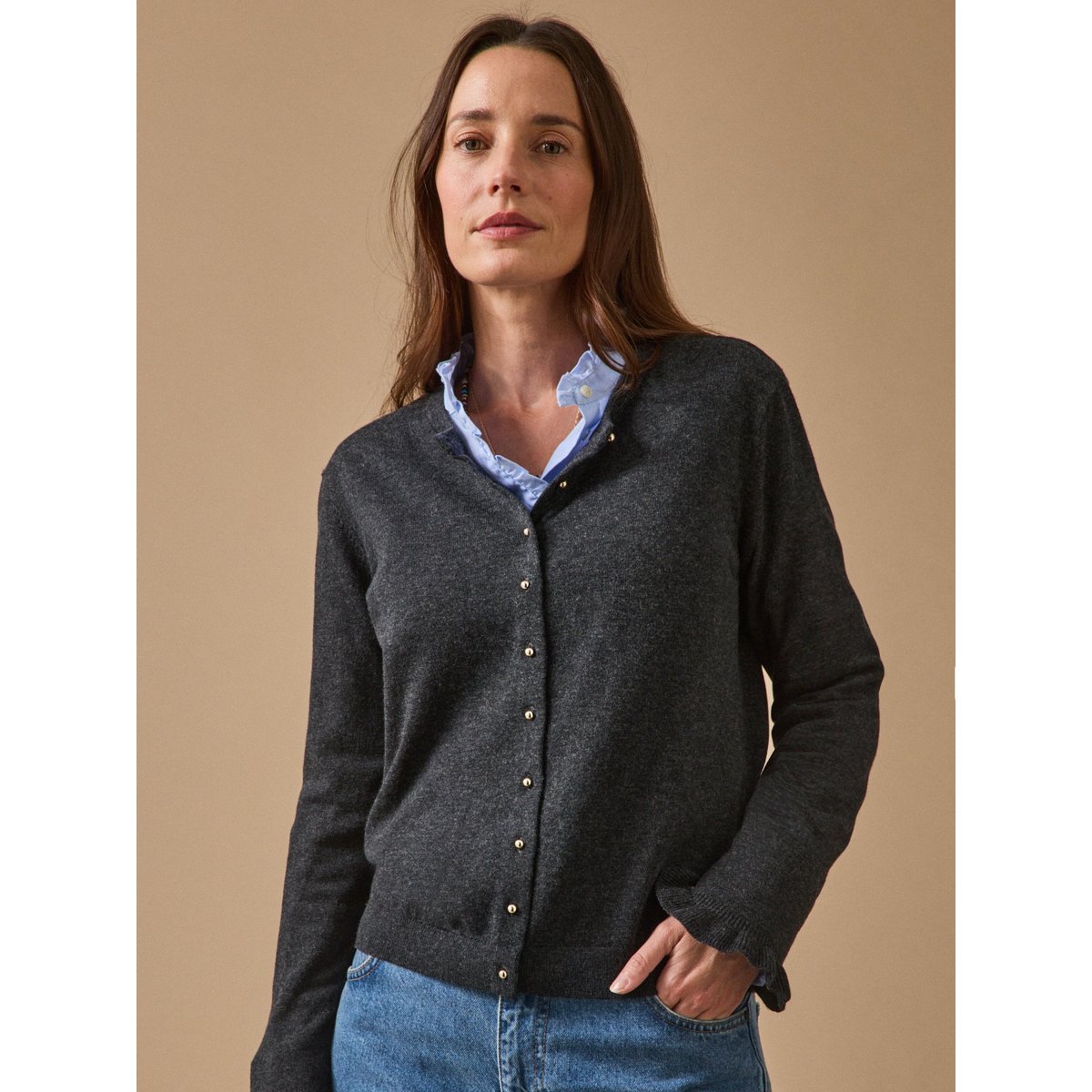 Gilet coton biologique et laine RWS* anthracite chine, CYRILLUS