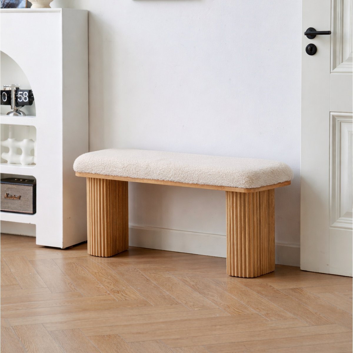Banc, bois massif et velours, PIREUS beige, NORDLYS
