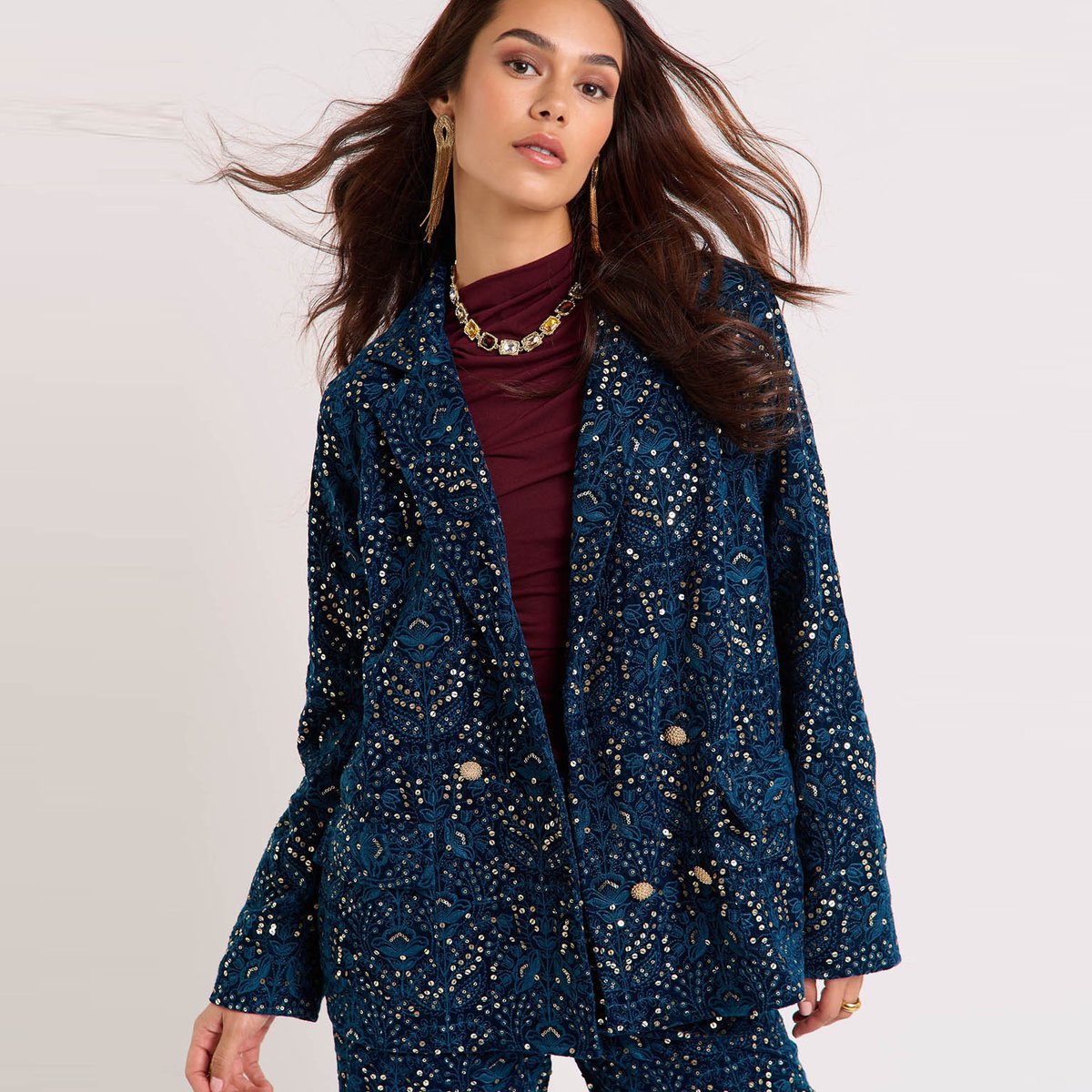 Veste de costume velours et perles ESSIE bleu, WILD