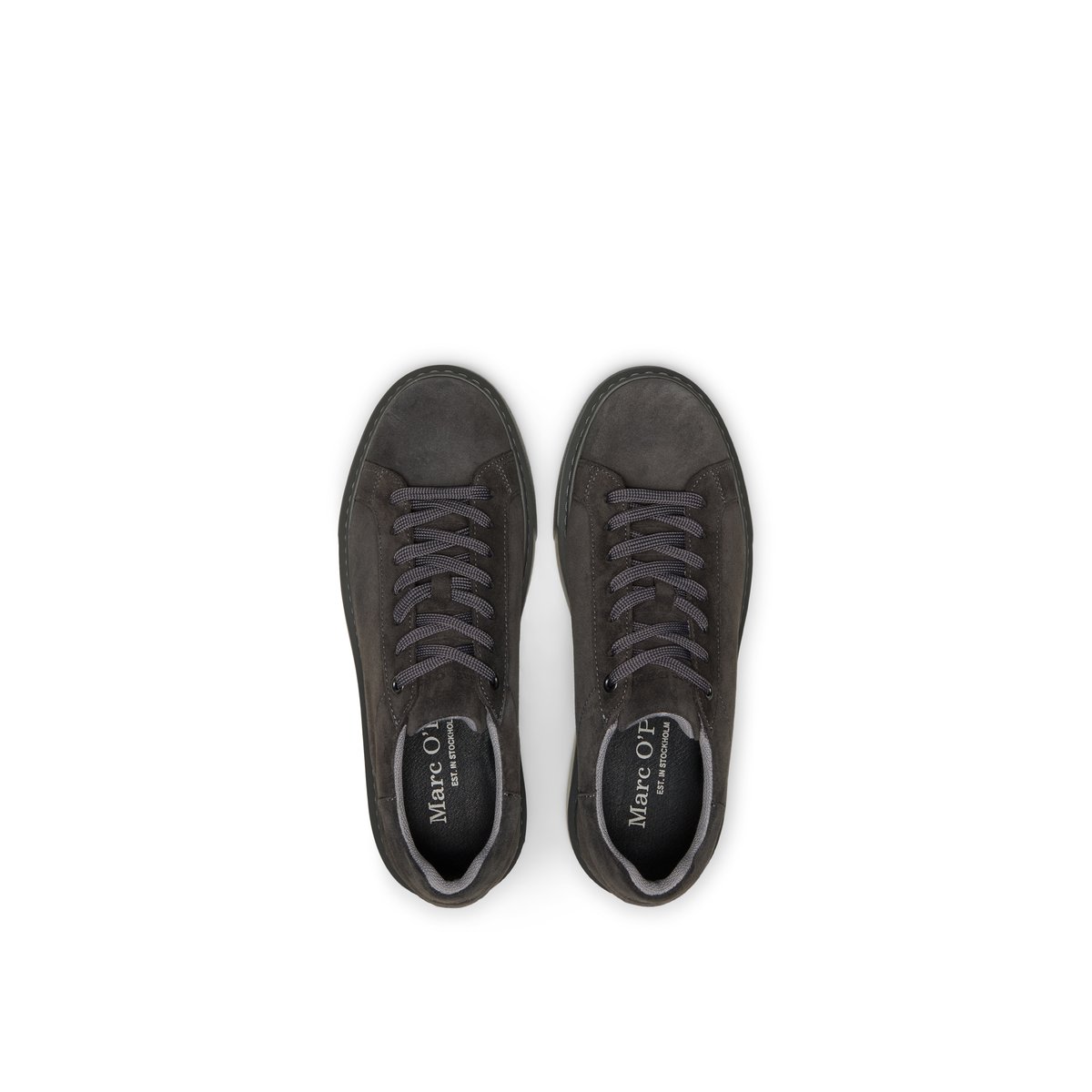 Modèle de baskets Cedric en cuir de vachette velours souple gris foncé, MARC O'POLO