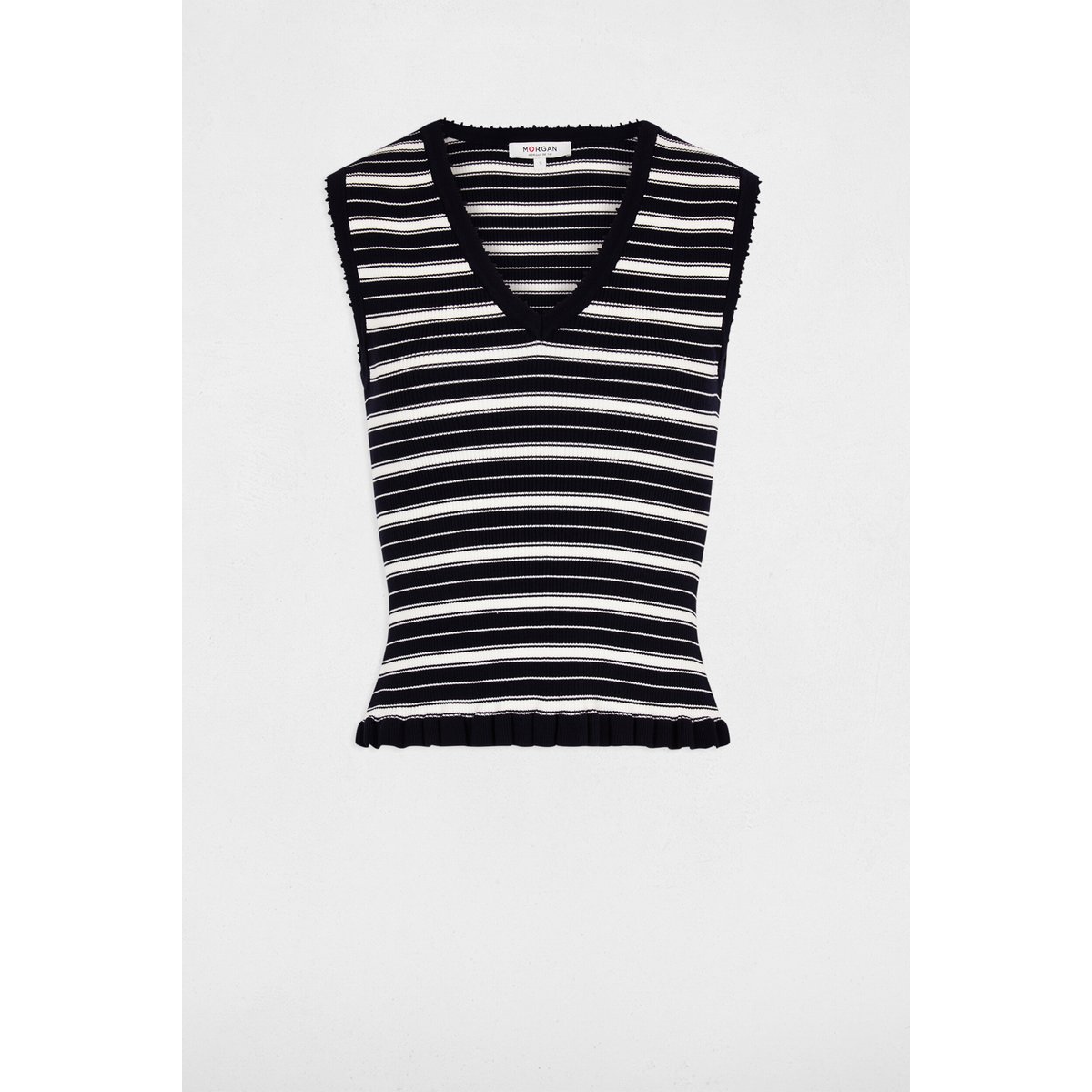 Pull sans manches col v bleu marine, MORGAN