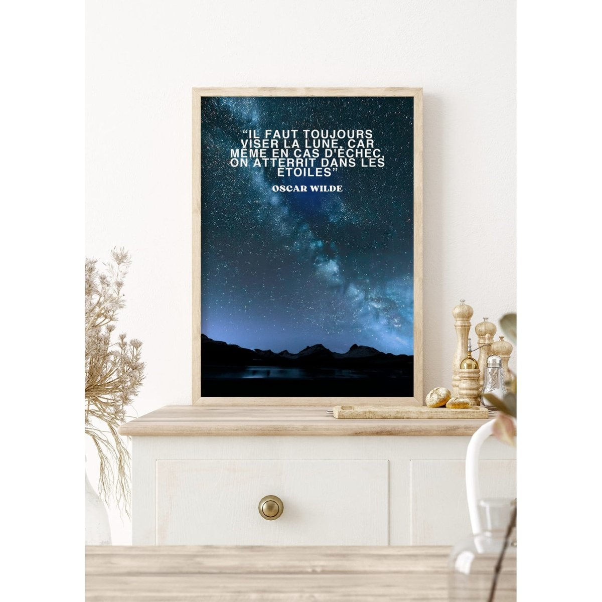 Affiche Motivation Viser la Lune - Oscar Wilde blanc, L'AFFICHERIE