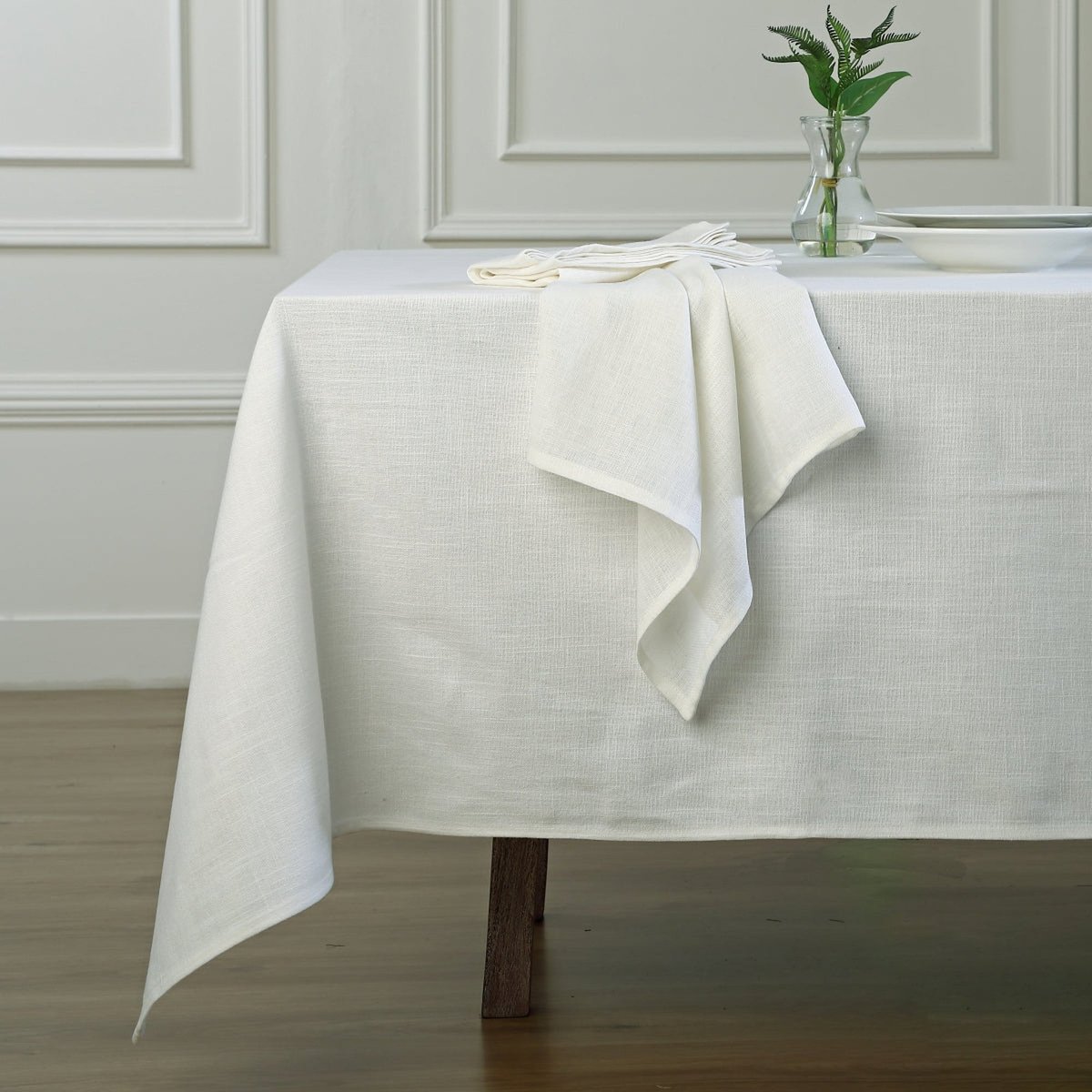 Lot de 4 serviettes de table toile de coton LOUIS blanc, FEBRONIE