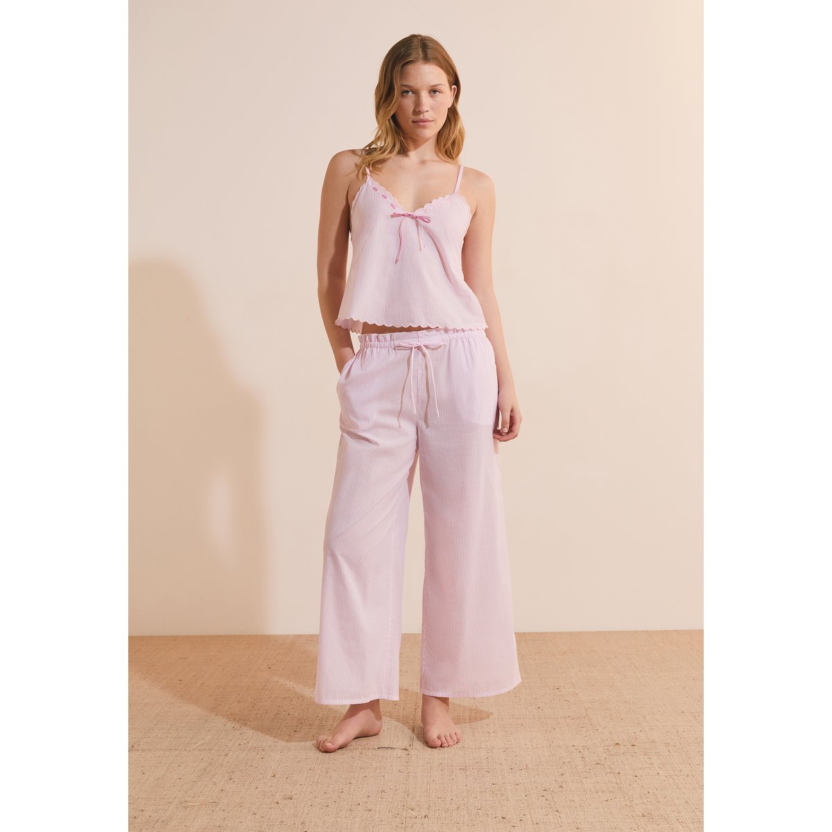 Pantalon de pyjama à rayures en coton TIME rose, ETAM
