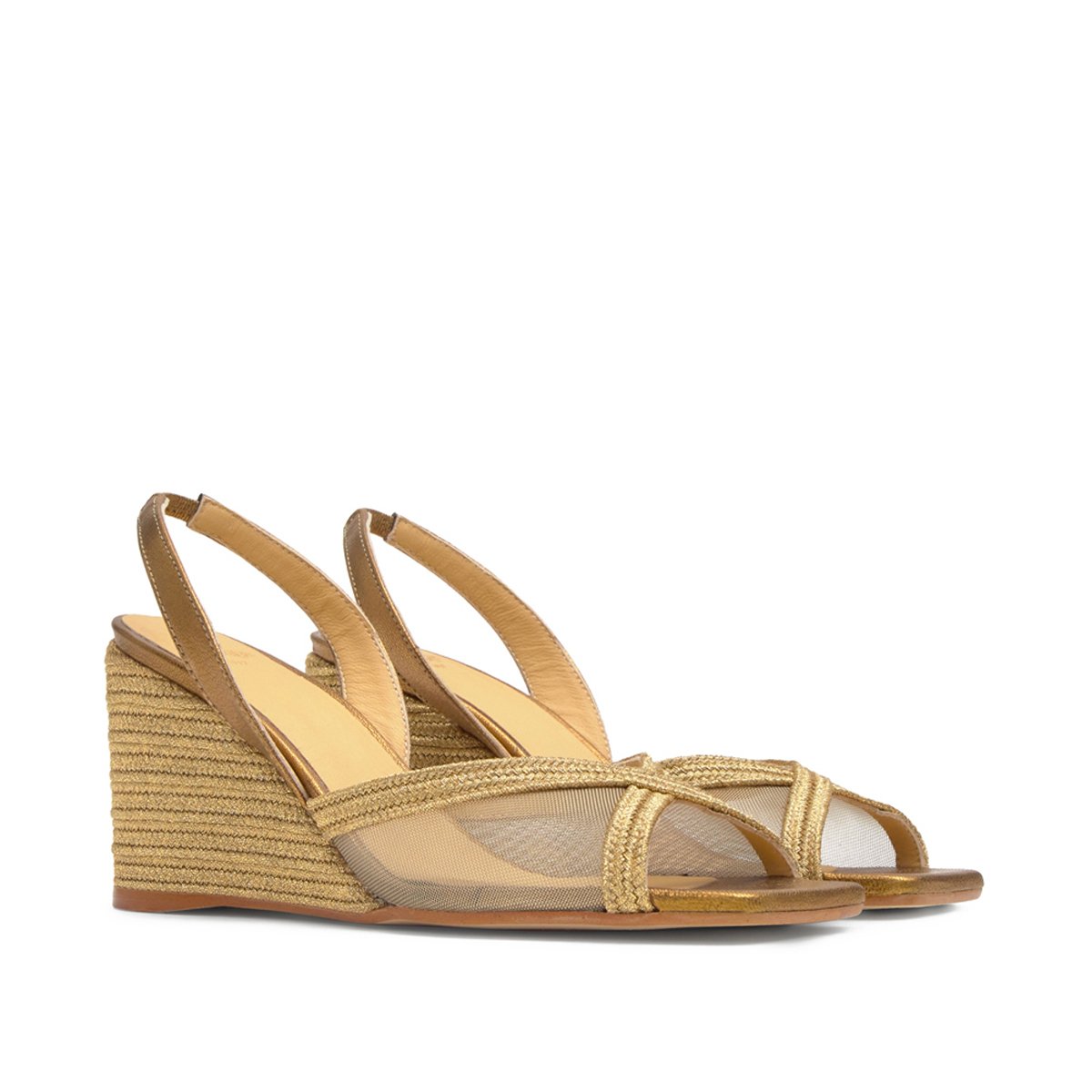 Sandales compensées slingback tressé BETTY doré, CASTANER