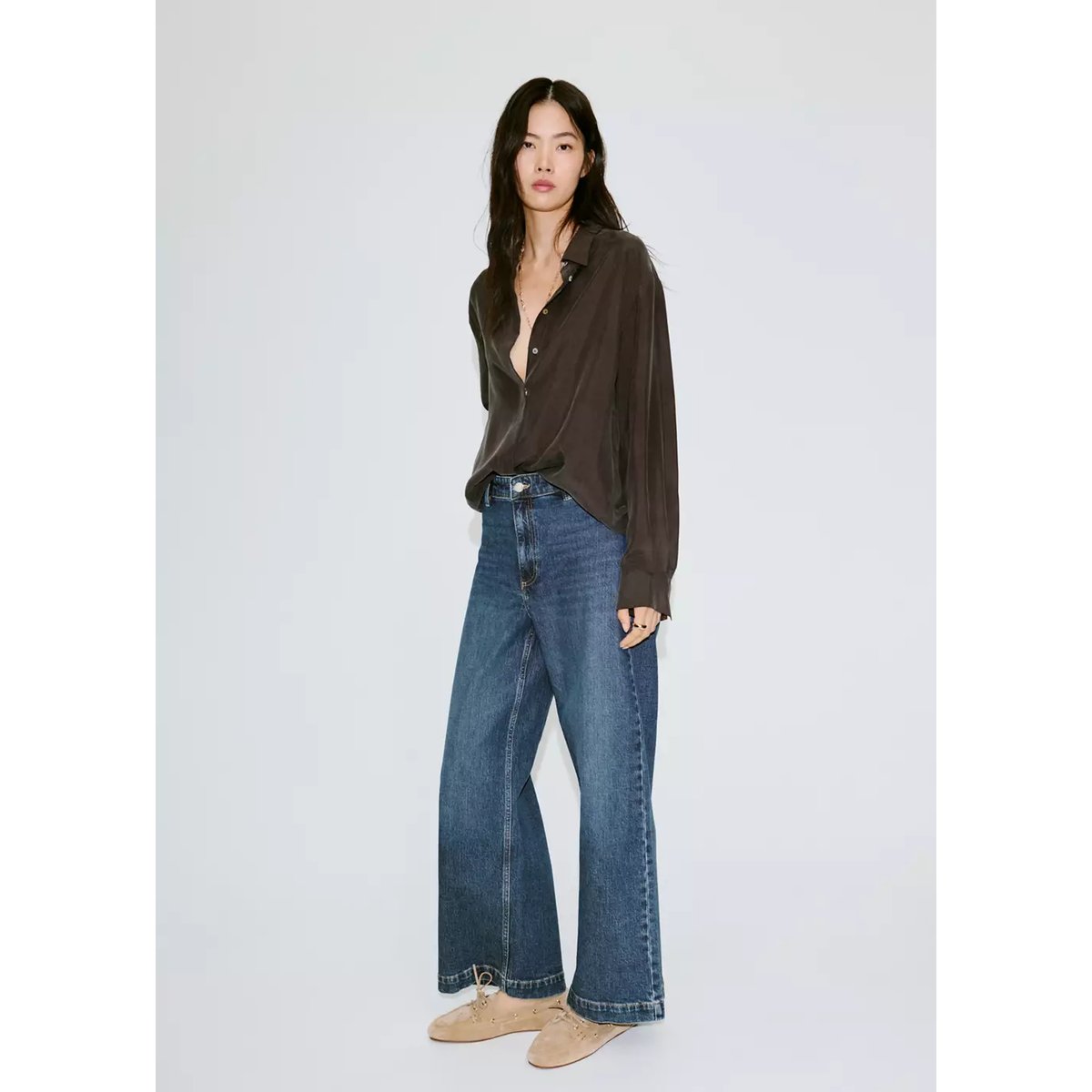 Jean style jupe-culotte Catherin taille haute bleu foncé, MANGO