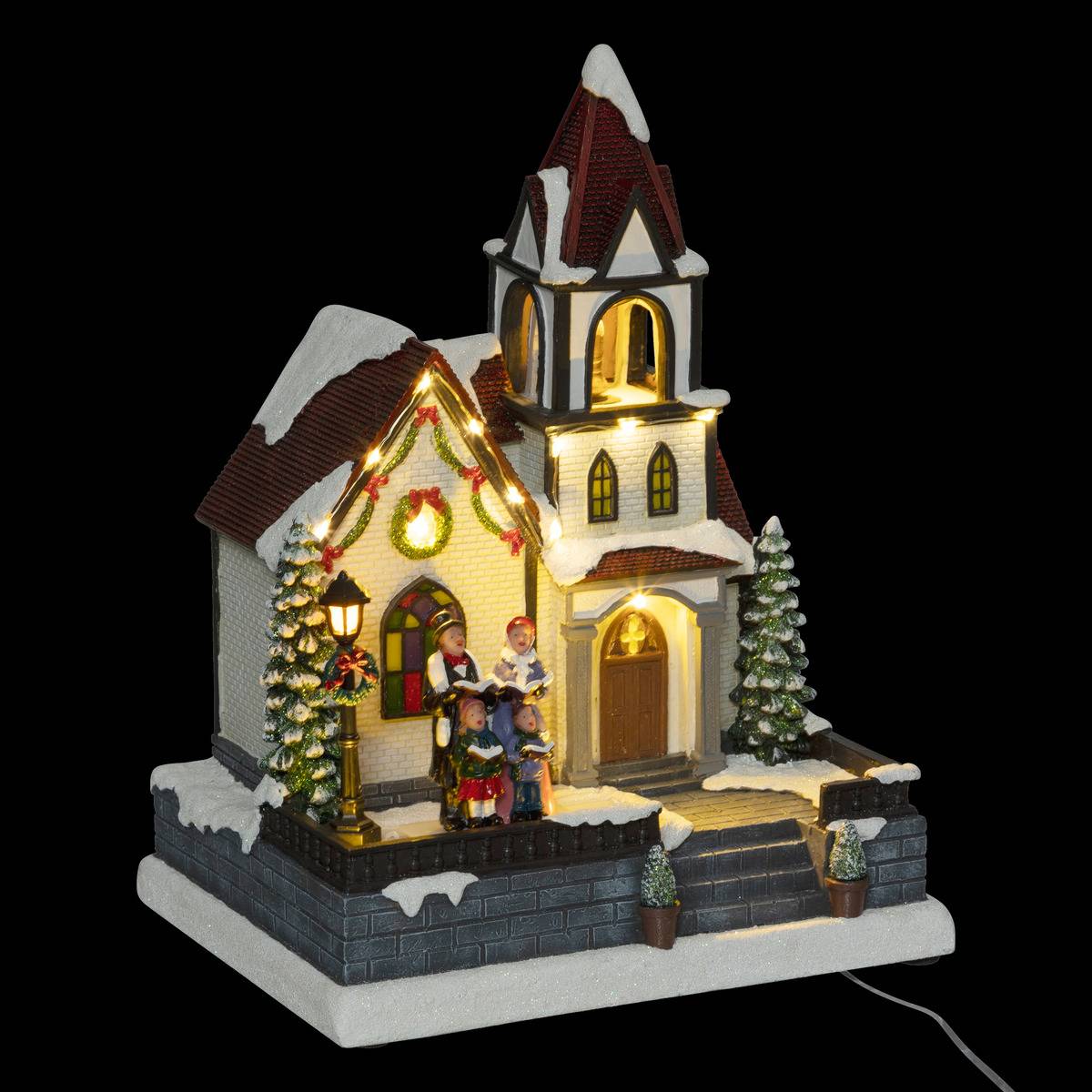 Village lumineux clocher musical à mouvement 17 LED H30,5 cm multicolore, ATMOSPHERA