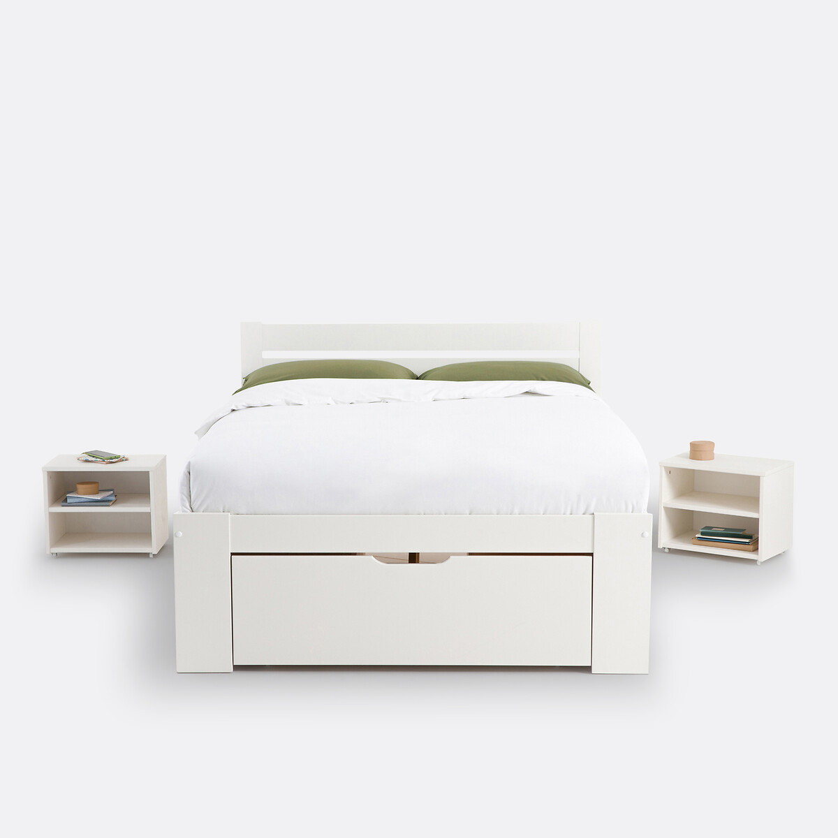 Bed met lattenbodem, lades en nachtkastjes, Konni wit, LA REDOUTE INTERIEURS