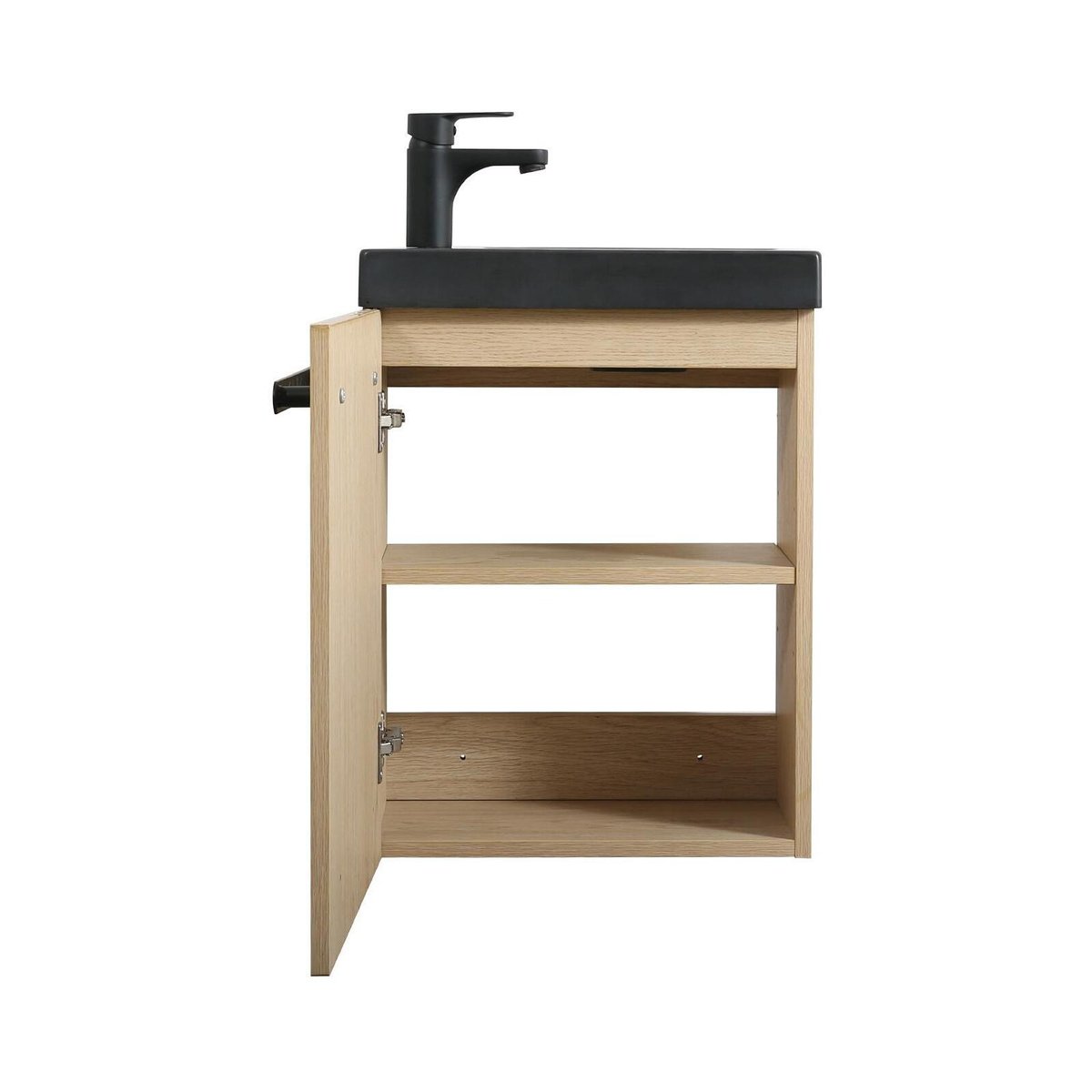 Ensemble lave-mains suspendu avec robinet noir NEVADA décor chêne (vasque noire), MOB IN