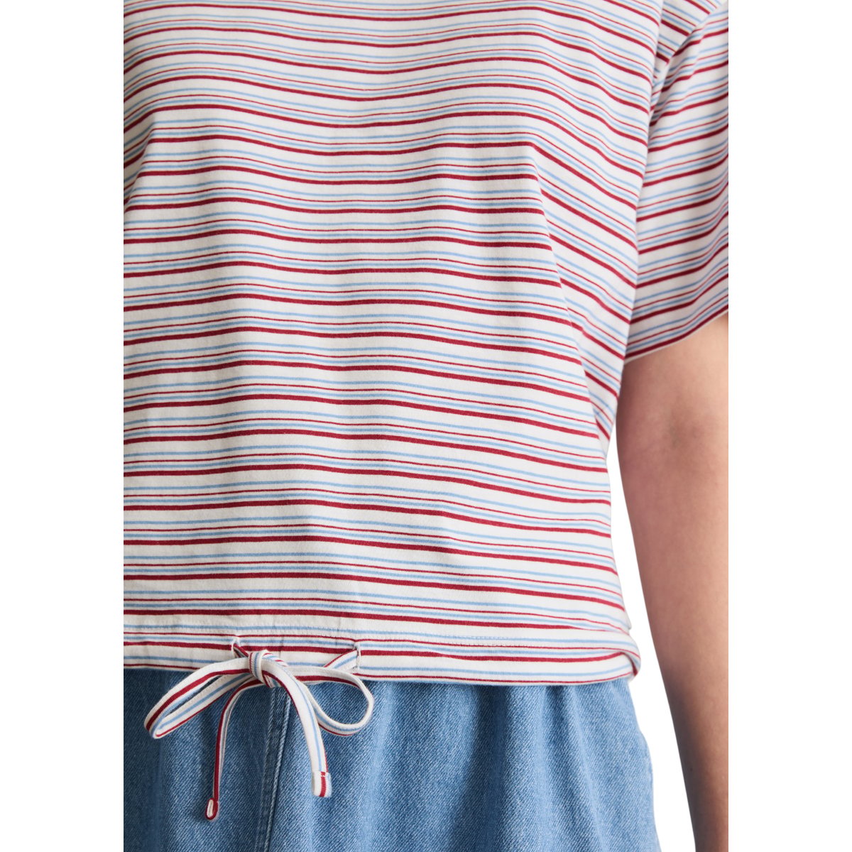 T-shirt à rayures relaxed avec cordon de serrage à l'ourlet blanc, MARC O’POLO DENIM