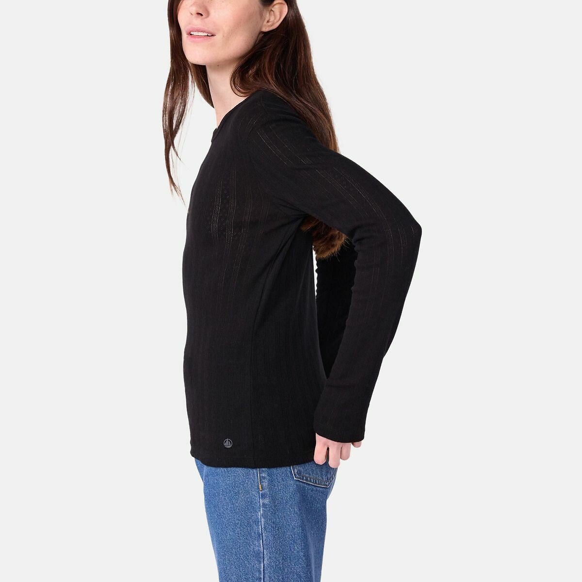 T-shirt femme l'iconique en coton ajouré noir, PETIT BATEAU