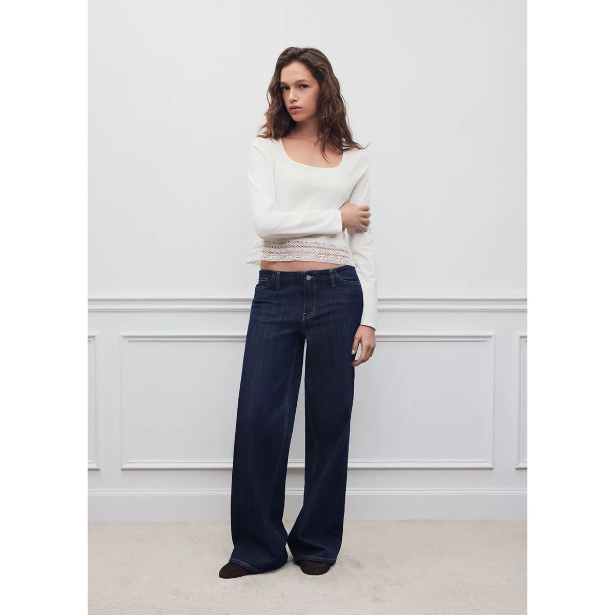 T-shirt avec bas en dentelle blanc cassé, MANGO TEEN