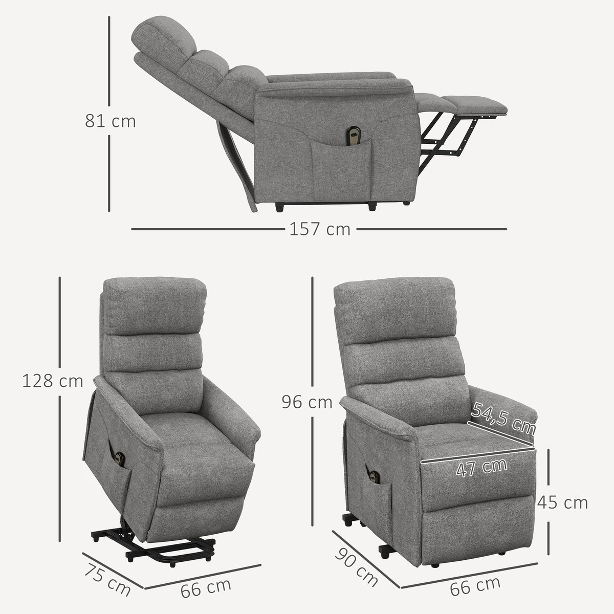 Fauteuil releveur électrique Polyester Gris gris, HOMCOM