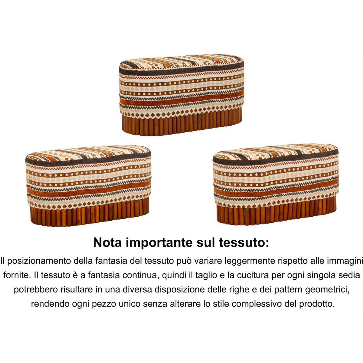 Banc ovale motif ethnique base en bois massif multicolore, RECOLLECTION