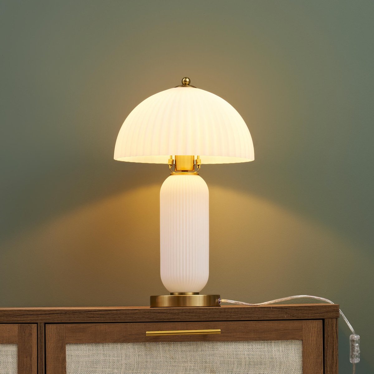 Lampe à poser vintage en verre - ADALINE laiton et blanc, KOSILUM