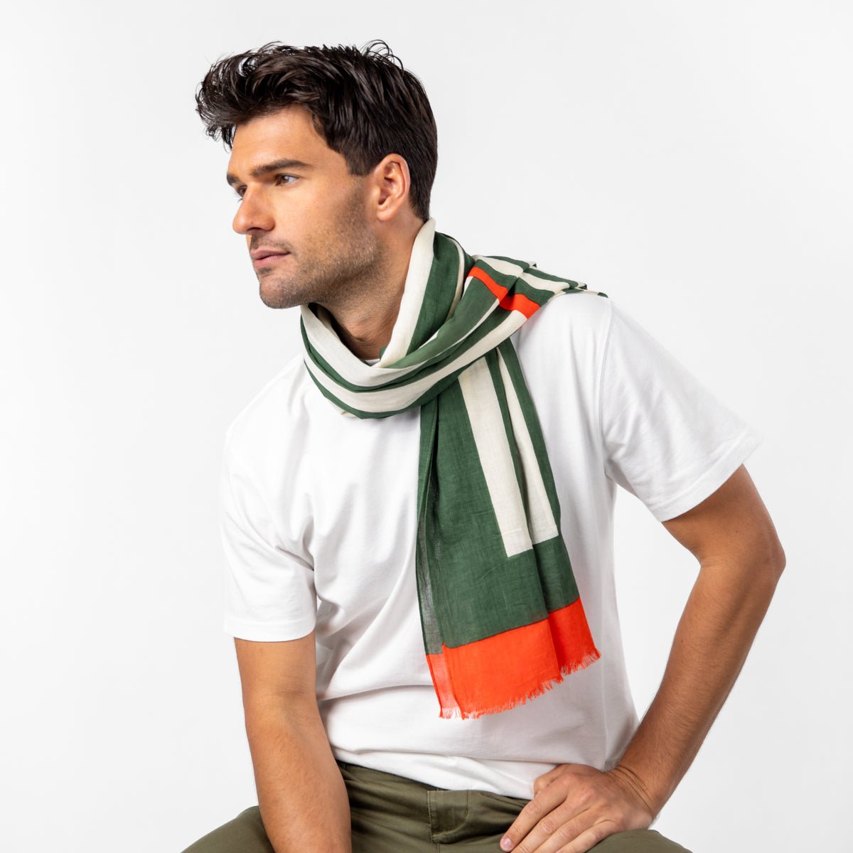 Foulard en coton biologique vert, orange et blanc, BILLYBELT