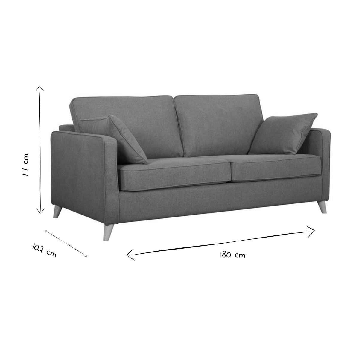 Canapé convertible scandinave 3 places avec matelas 10 cm PAPEL beige, MILIBOO