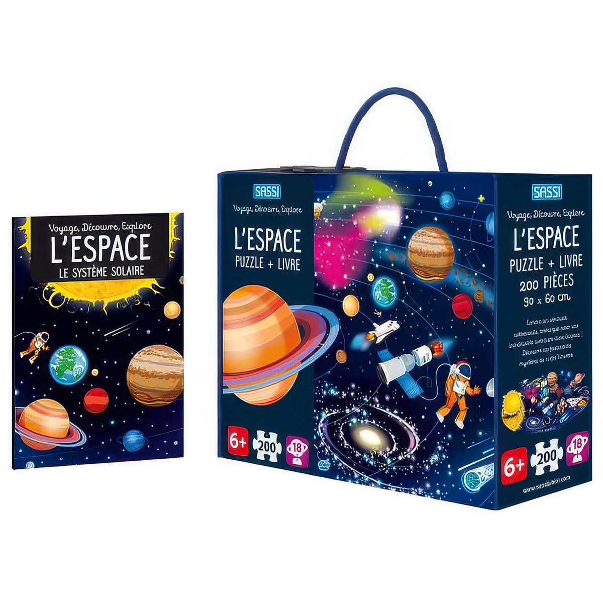 Puzzle & Livre - Voyagez, découvrez, explorez, L'Espace, le système solaire bleu, SASSI