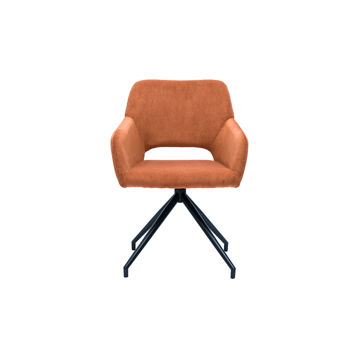 Chaise pivotante 360° en tissu velours côtelé vert kaki et métal noir LAURETTE terra cotta, MILIBOO