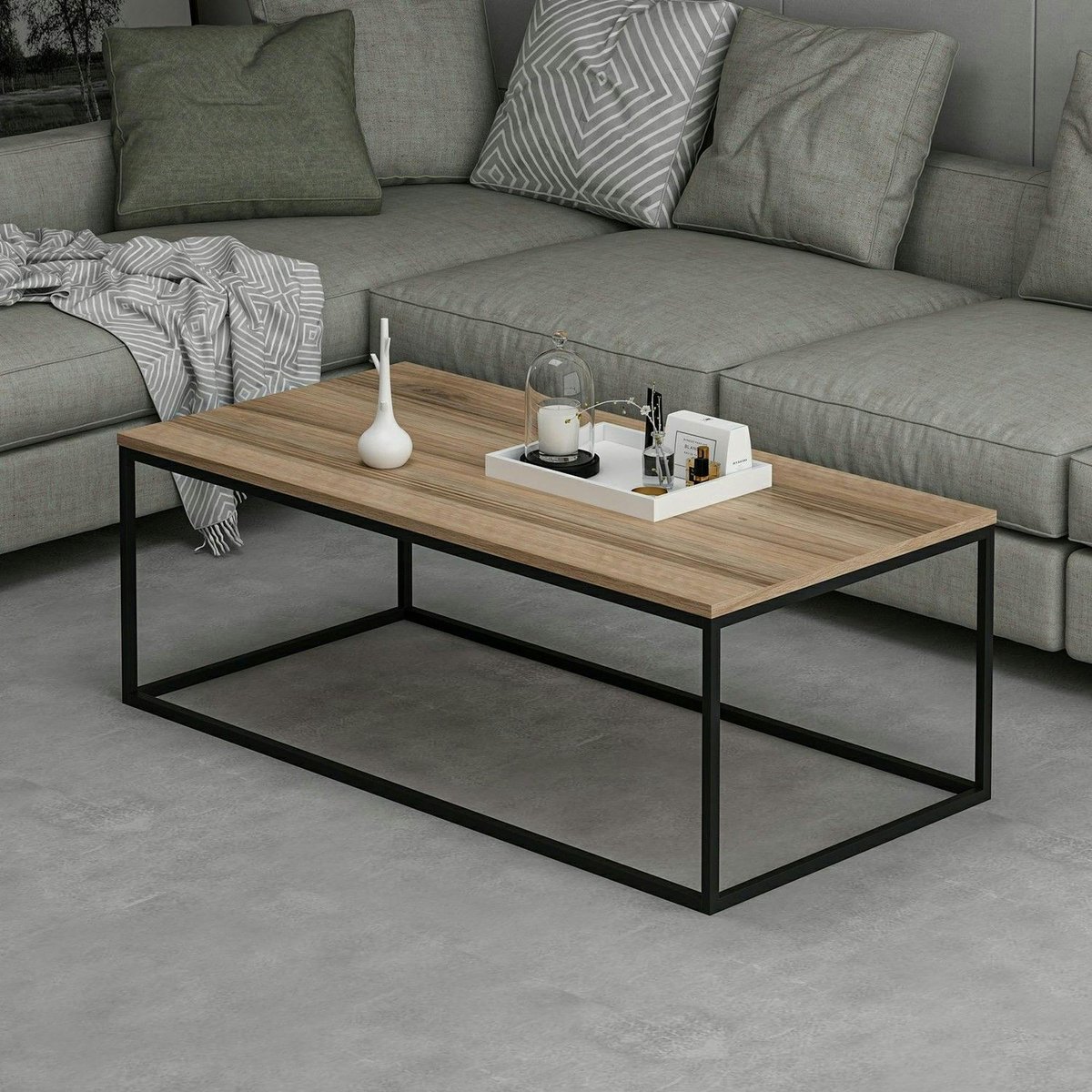 Table basse rectangulaire minimaliste effet noyer JENA bois naturel, PIER IMPORT