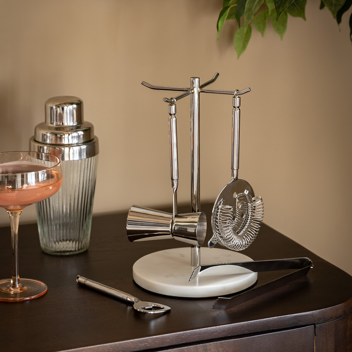 Stainless Steel and Marble Bar Tool Set silver-coloured, ÉDITÉ