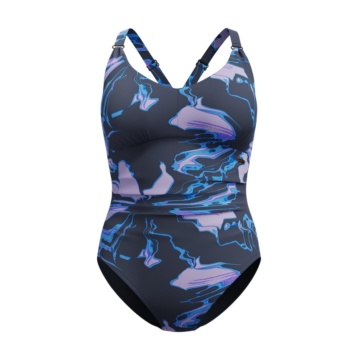 Maillot de bain 1 pièce col V motif/style abstrait violet, SPEEDO