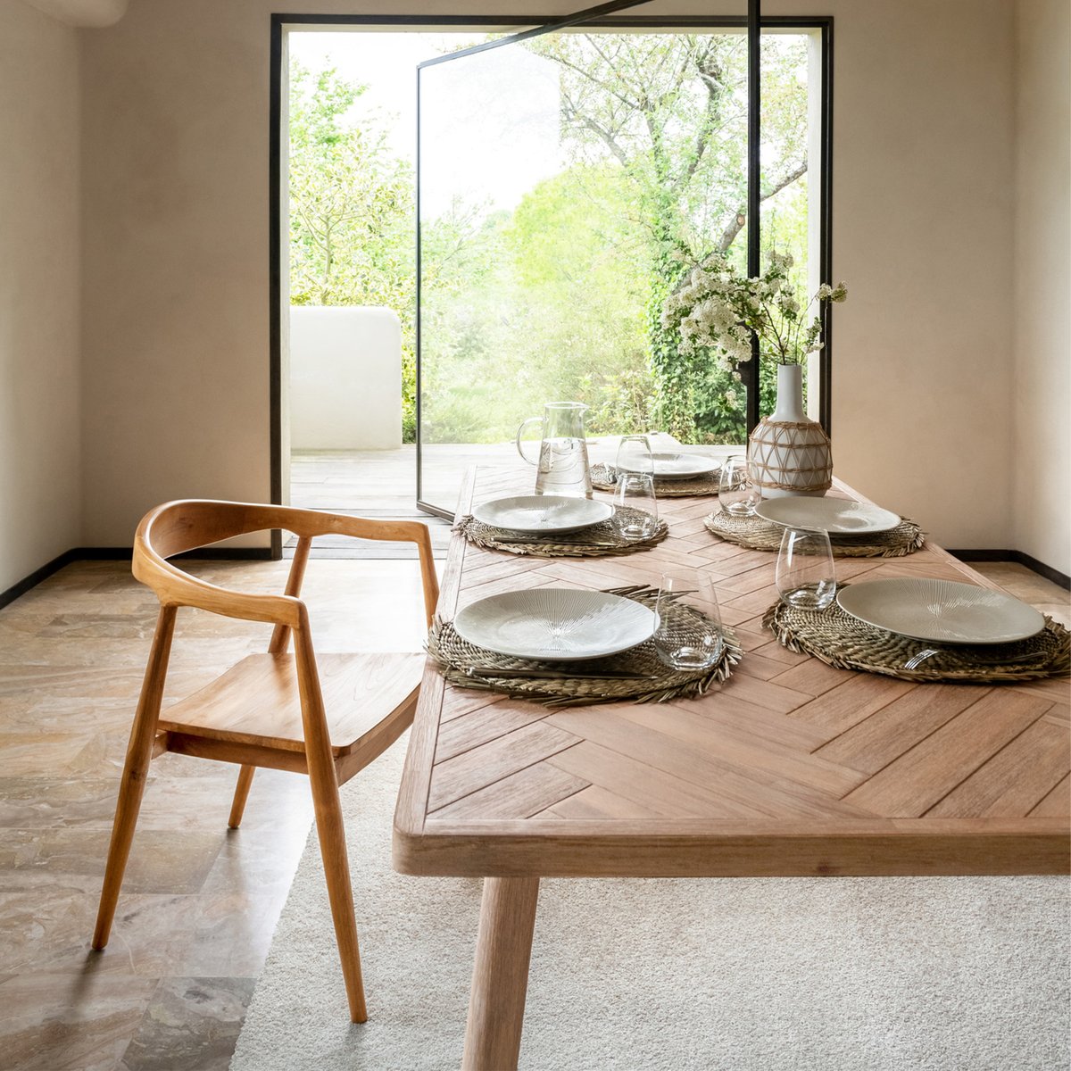Table à manger extensible 6/10 places bois d'acacia AERIS beige, ATMOSPHERA