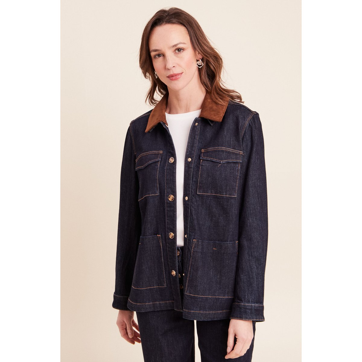 Veste droite à manches longues denim brut, BREAL