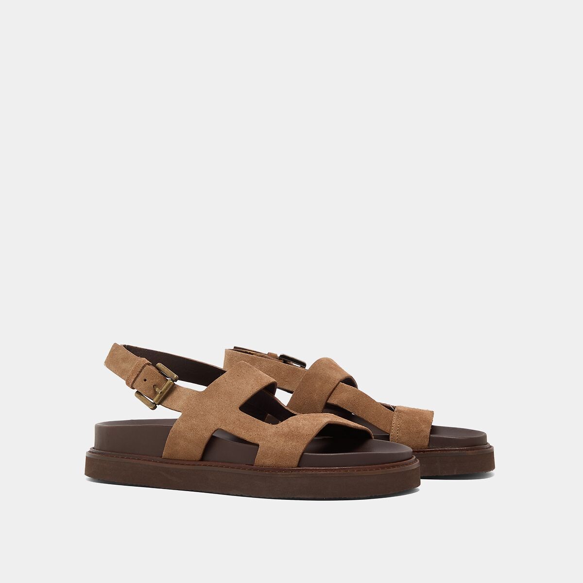 Sandalias planas de piel de ante Lagune marrón grisáceo, JONAK