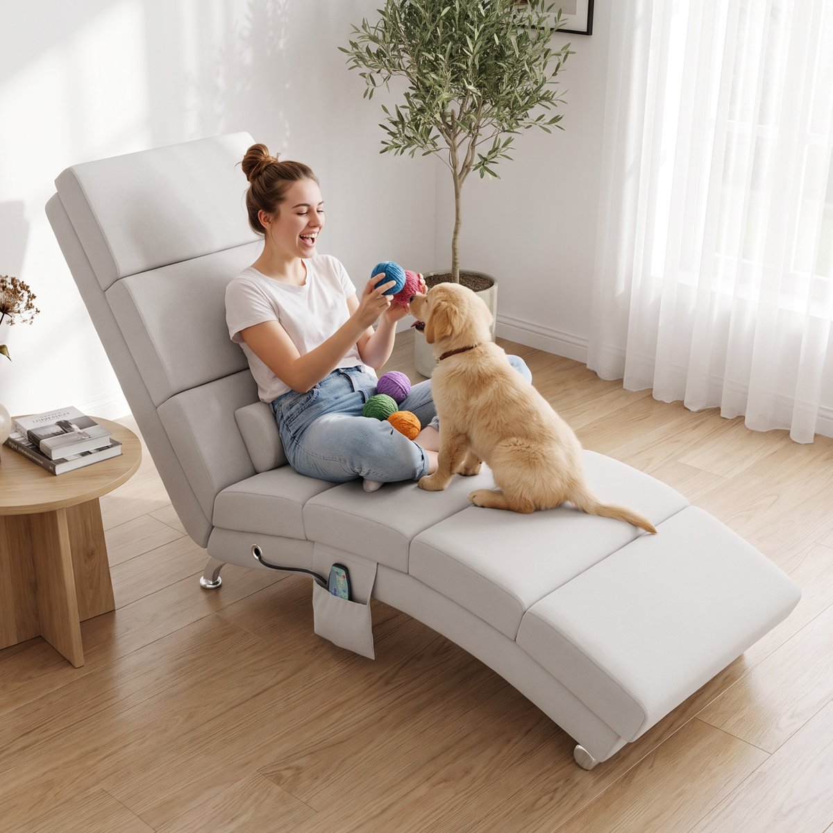 Fauteuil de massage inclinable Tissu effet crème, HOMCOM