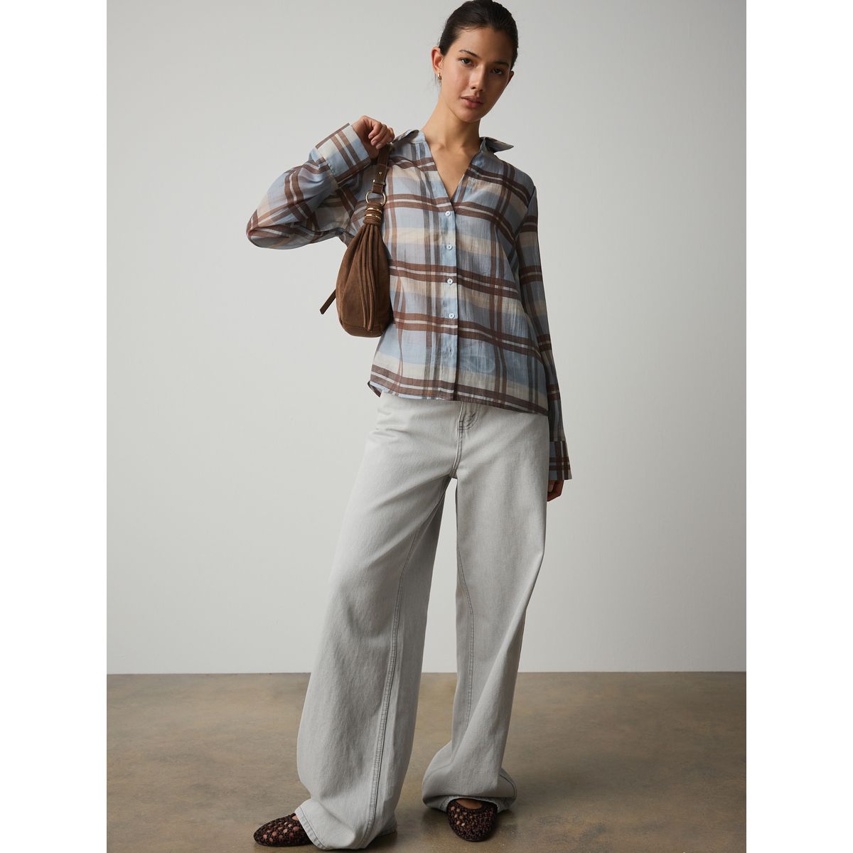Chemise transparente carreaux bleus/écrus/marrons, NEXT