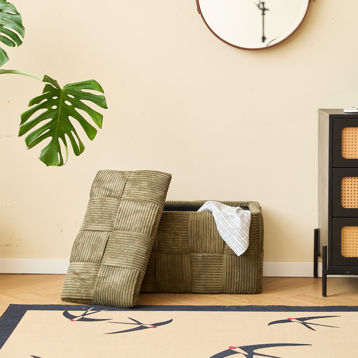 Banc avec rangement, velours côtelé, VANERN vert, NORDLYS