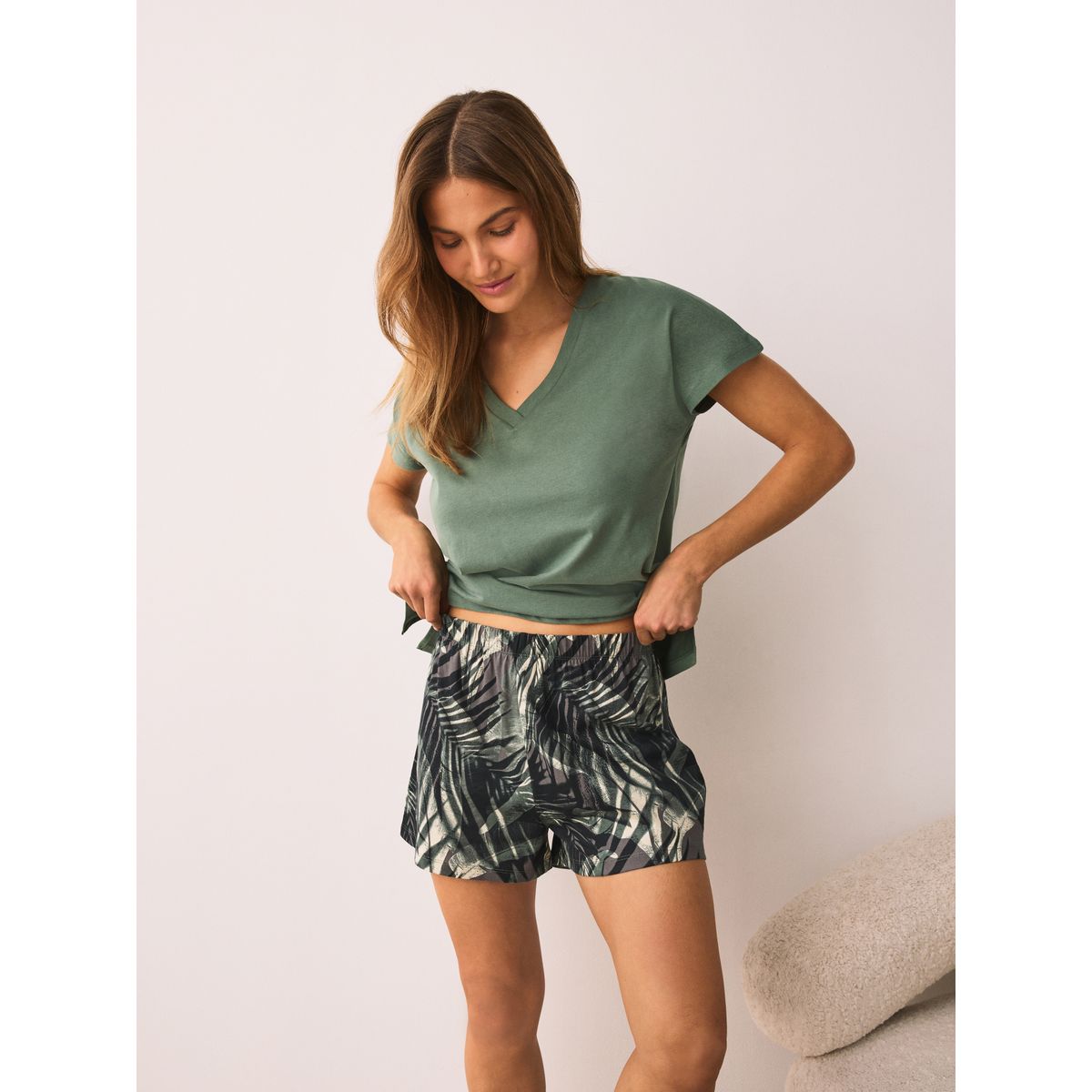 Ensemble pyjama short palmier vert kaki, NEXT