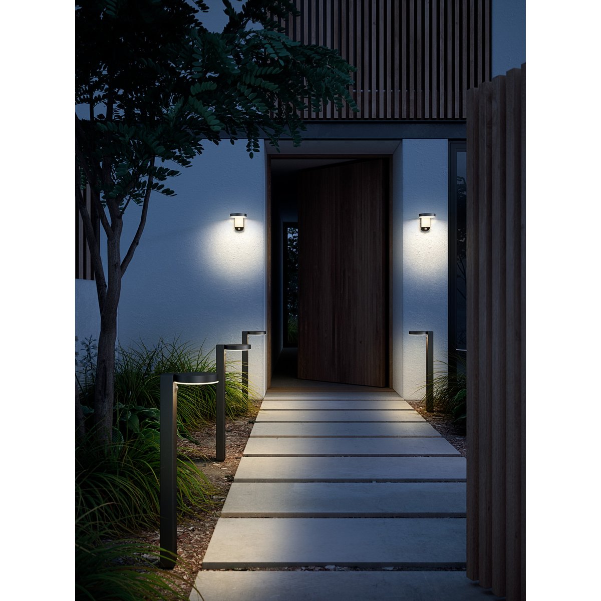 Potelet Lumineux fonctionnel 3000K au design Moderne en acier inoxydable, RICA Round Solar noir, NORDLUX