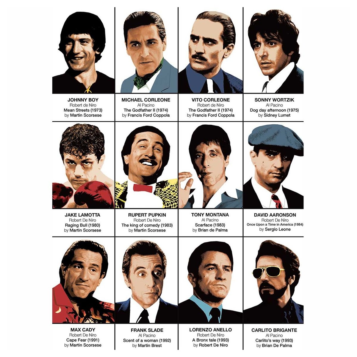 Affiche d'art - Al Pacino and Robert de Niro - Olivier Bourdereau affiche d'art, WALL EDITIONS