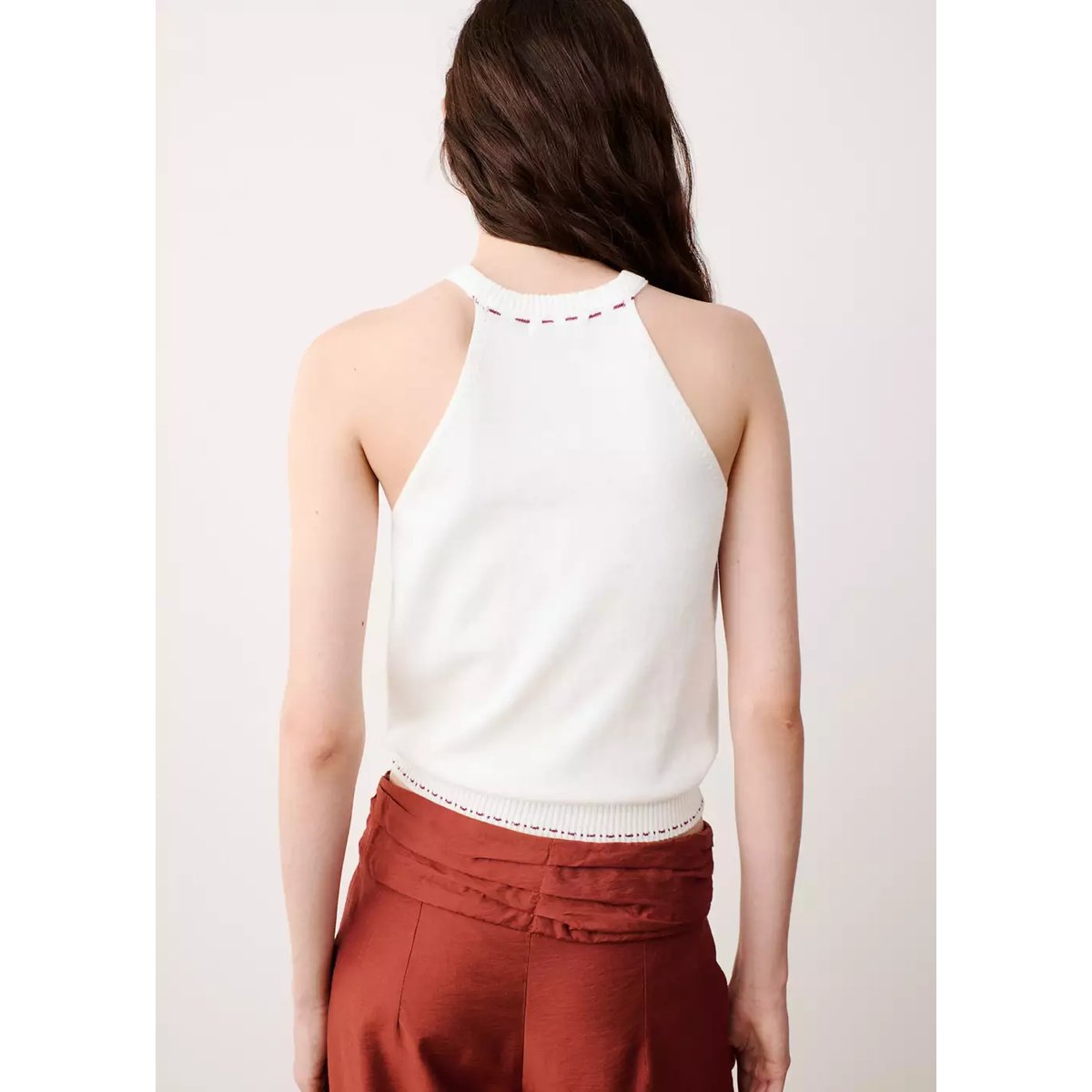 Top halter en maille contrastante blanc cassé, MANGO TEEN