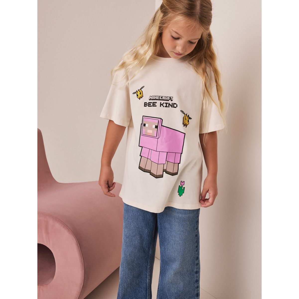 T-shirt oversize à motif minecraft écru, NEXT