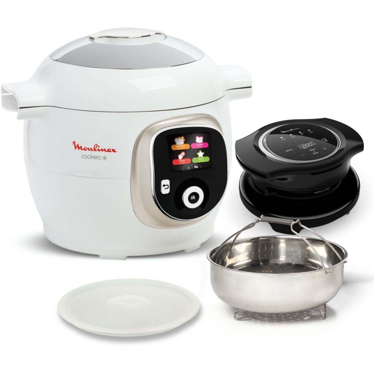 Cookeo CE85XAF0 blanc 6 L, 9 modes de cuisson + Extra Crisp couleur unique, MOULINEX