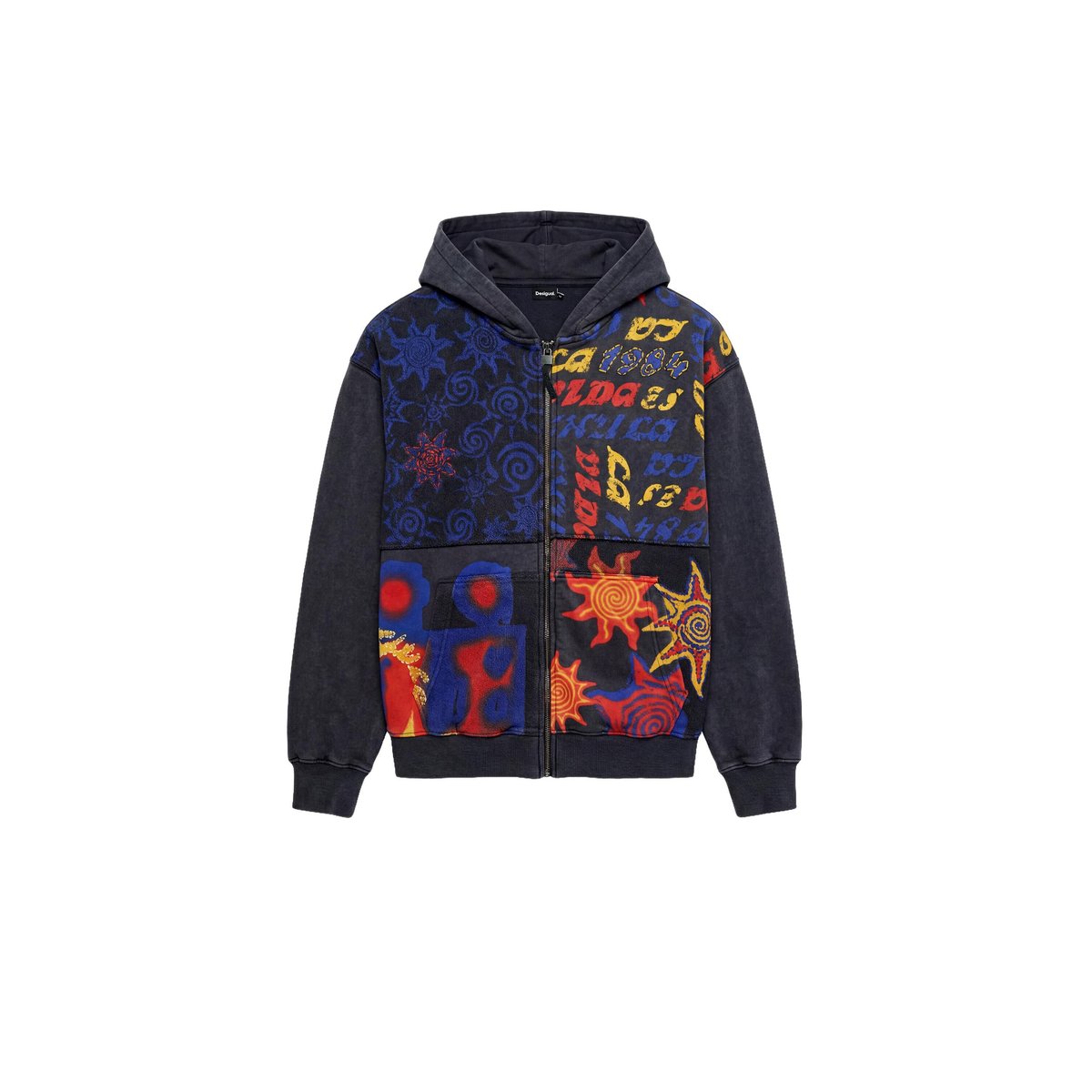 Sweat à capuche imprimé 100 % coton noir, DESIGUAL