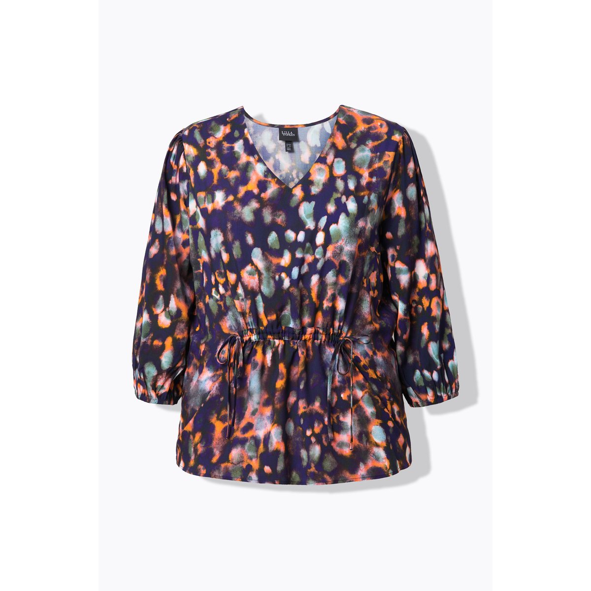 Blouse avec imprimé, cordon à froncer marine, ULLA POPKEN