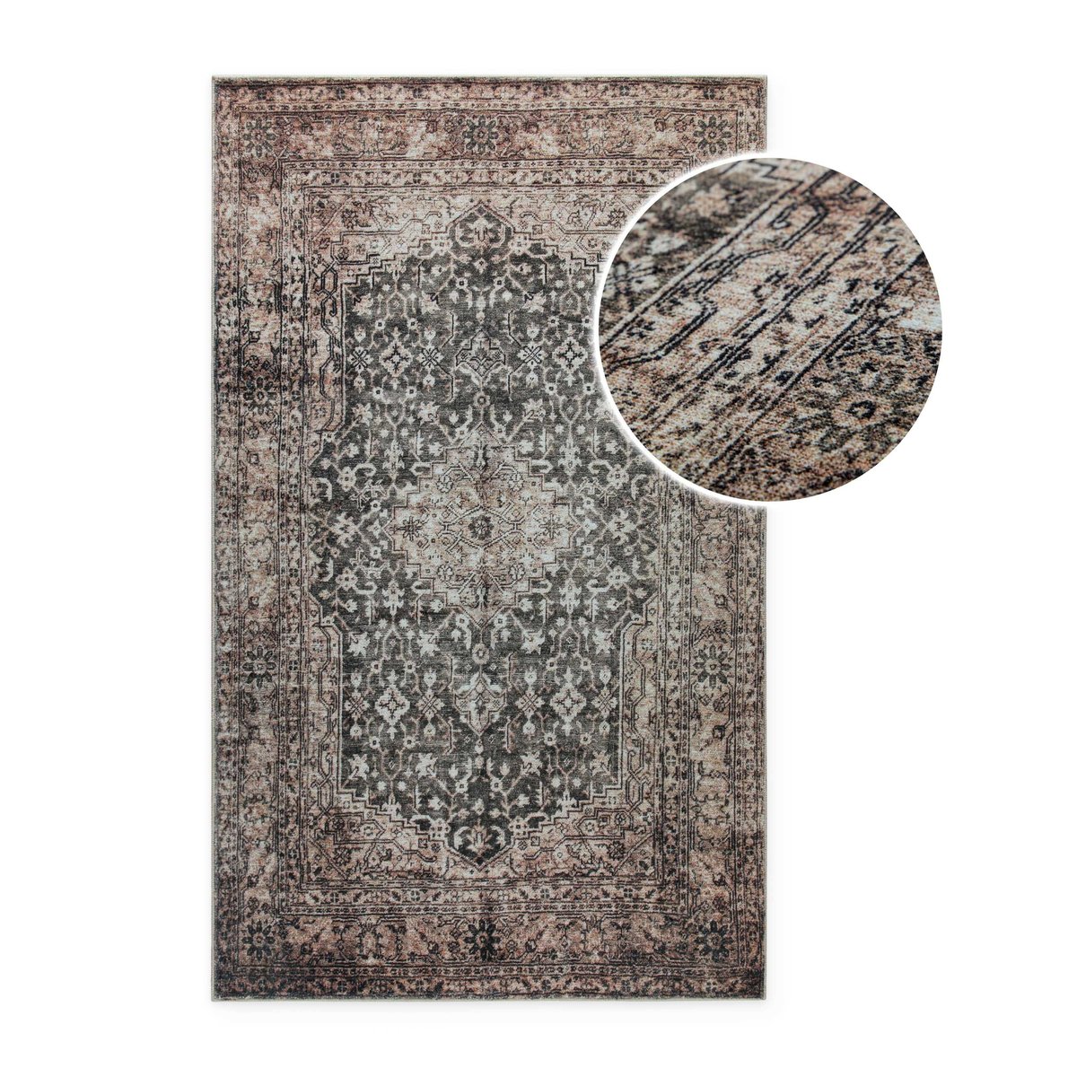 Tapis de bain WECONhome Ralph, design vintage oriental, dos TPE antidérapant, lavable 30 °C, OEKO-TEX® certifié (55 x 65 cm, beige gris) , Ralph beige gris, WECON HOME