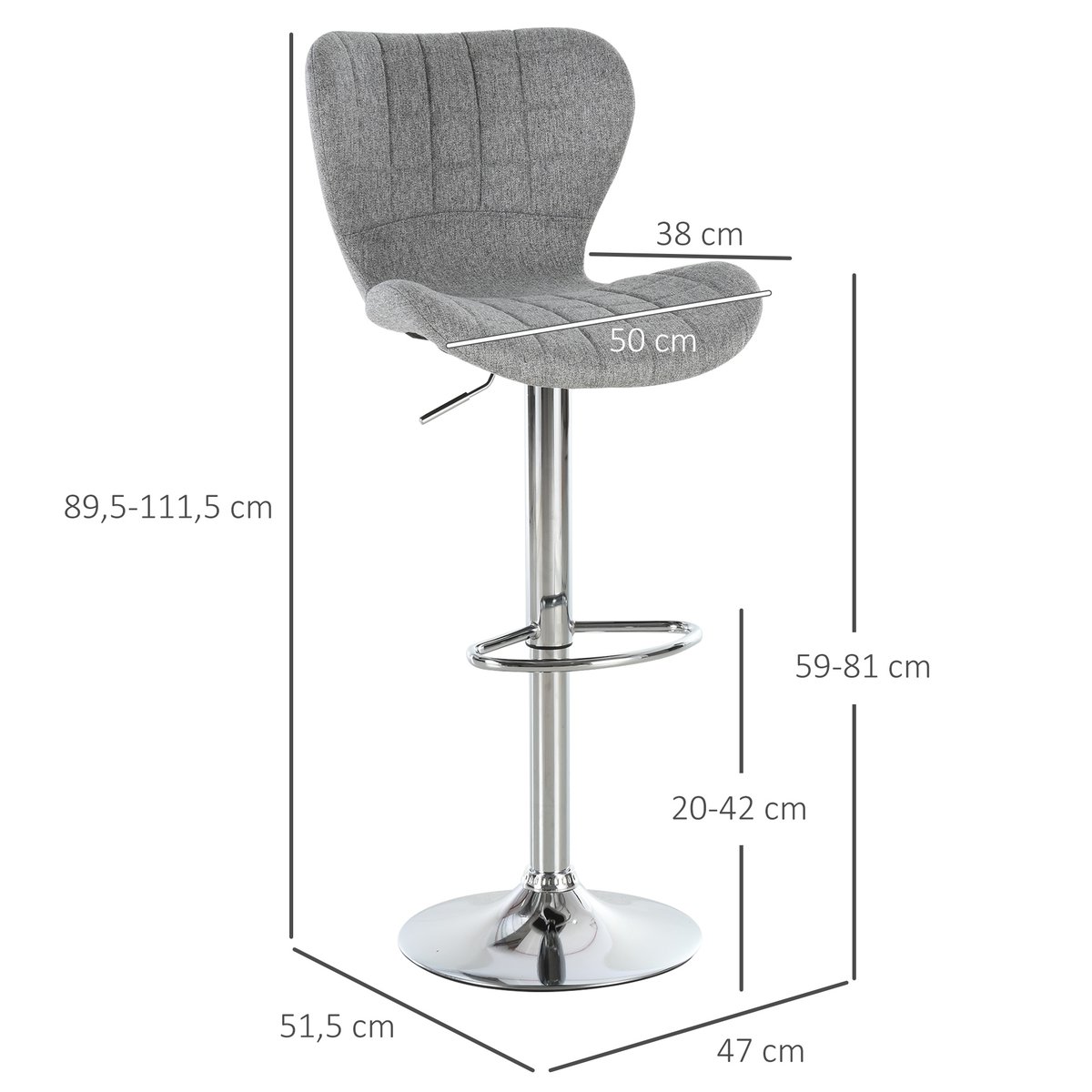 Tabouret de bar Lin Gris gris, argent, HOMCOM