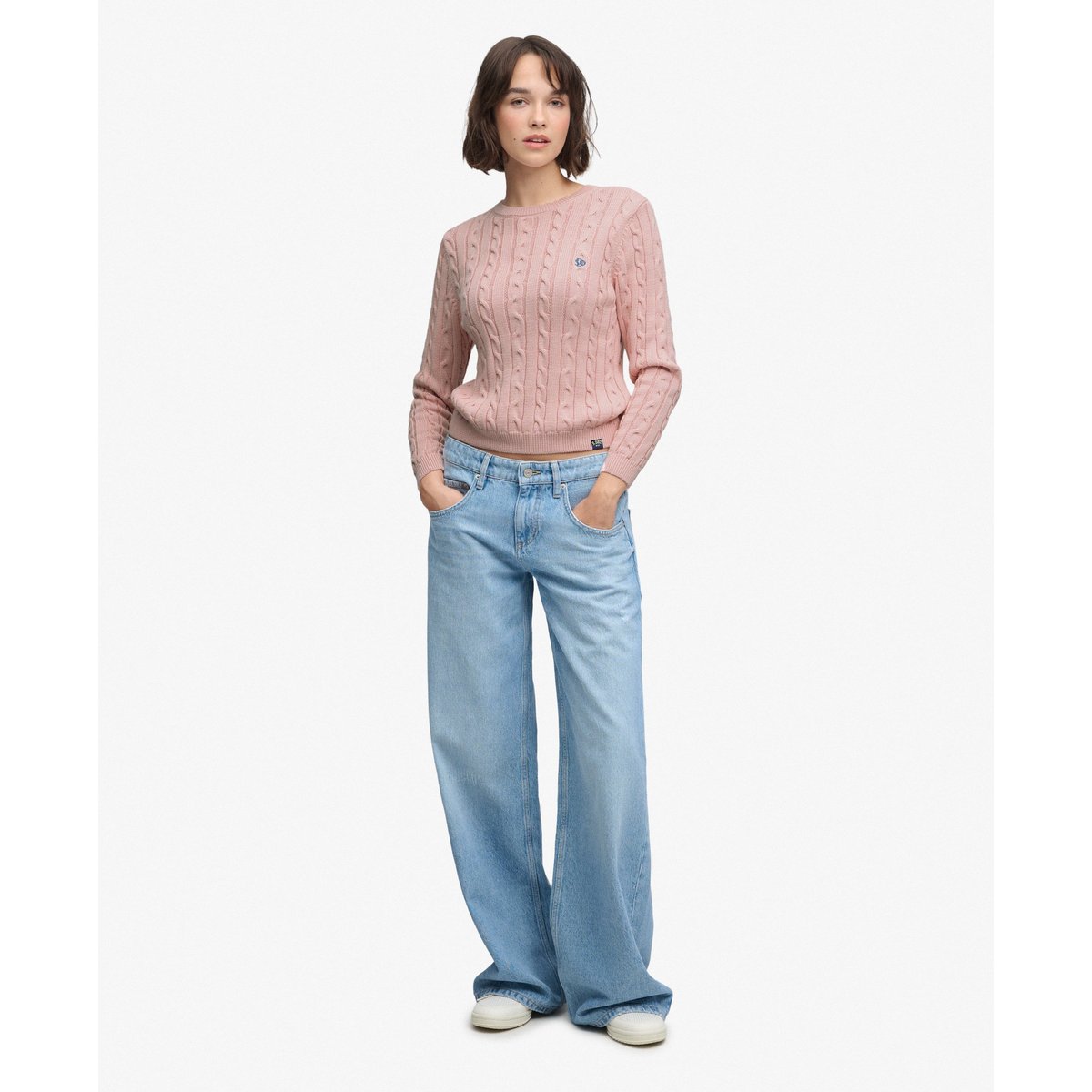 Pull en maille torsadée Essentials SD&CO rose pâle, SUPERDRY